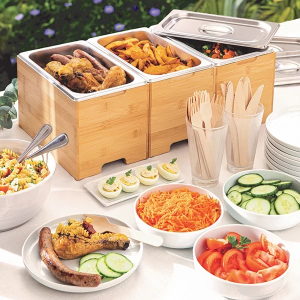 Bac gastro avec couvercle en inox et support bambou Mathon