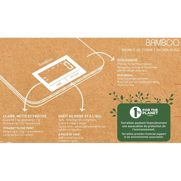 Balance de cuisine digitale Bambou 3kg Terraillon