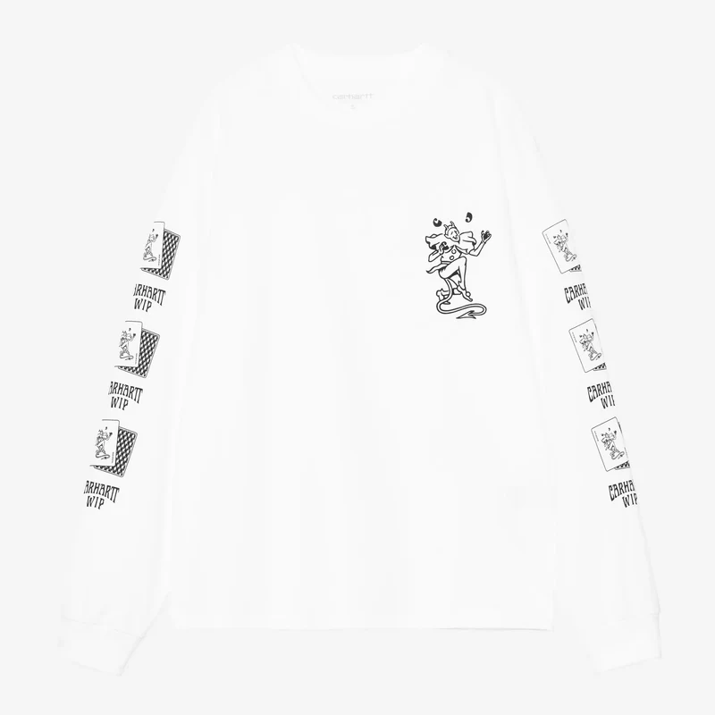 W L/S Playing Cards T-Shirt White
