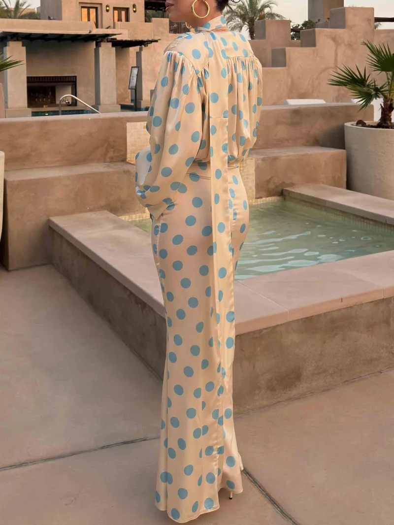 Elegant Polka Dot Blouse & Maxi Skirt Two-Piece Set