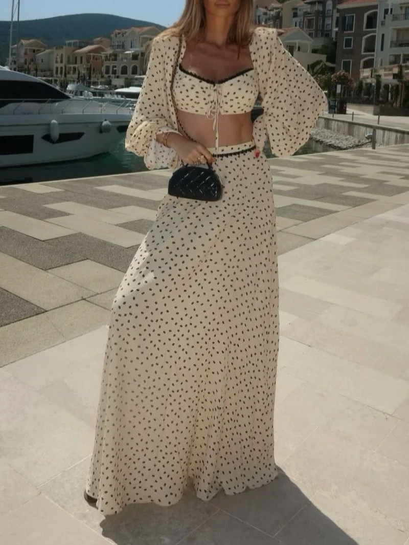 Elegant Polka Dot Crop Top & Maxi Skirt Set