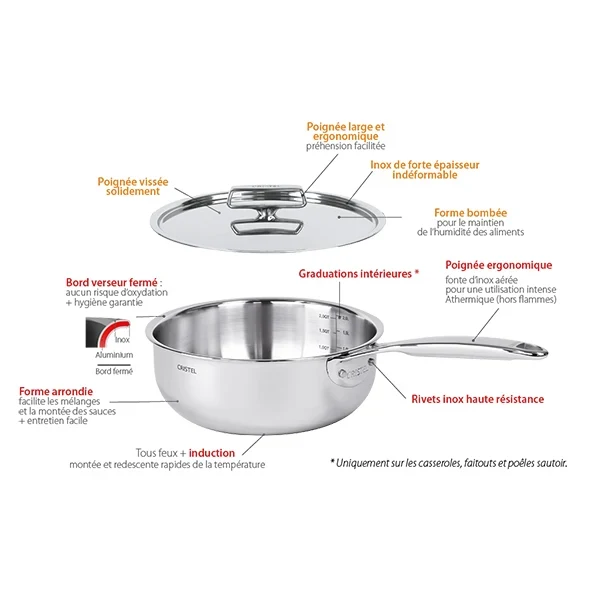 Batterie de cuisine 7 pièces tout inox Castel’Pro Cristel
