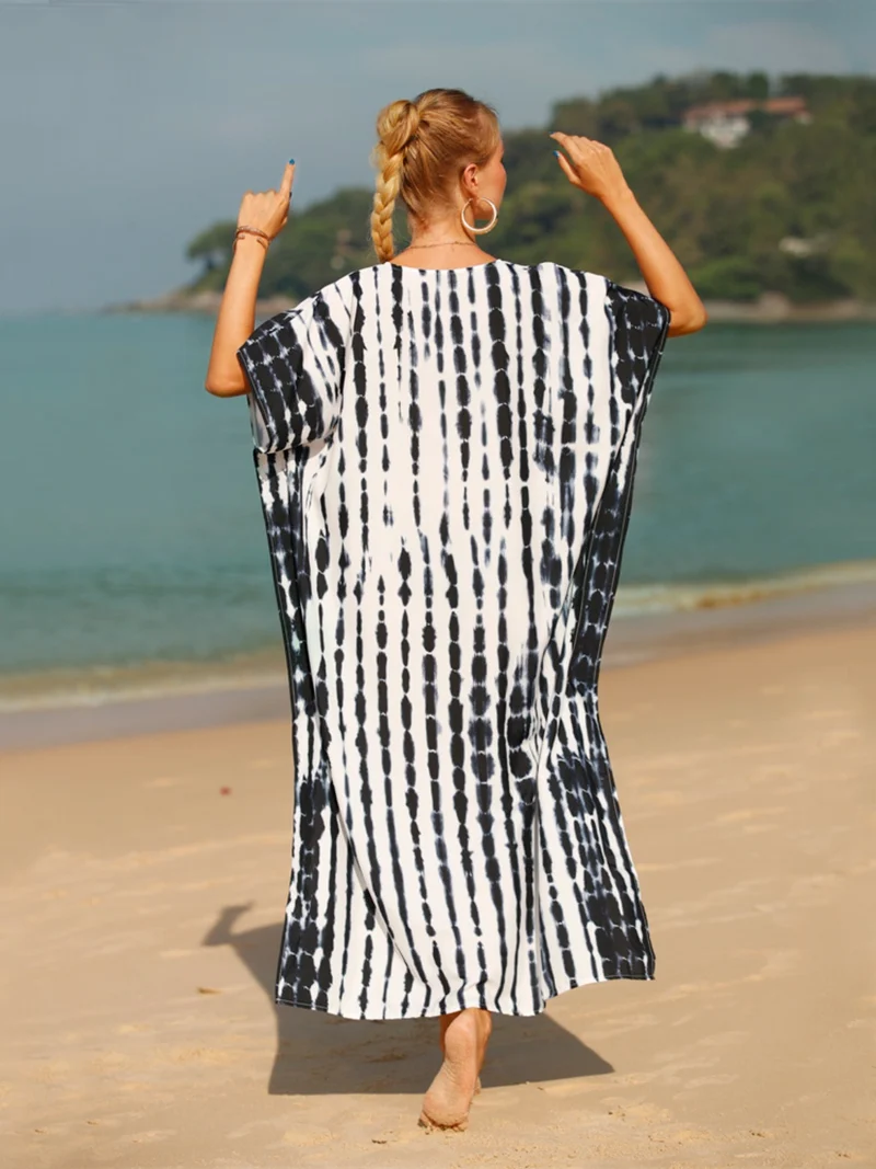 Cache-maillot à manches mi-longues et col en V tie-dye