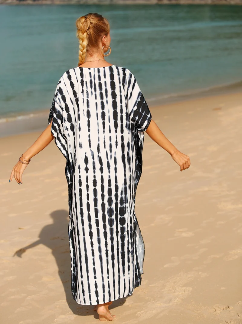 Cache-maillot à manches mi-longues et col en V tie-dye