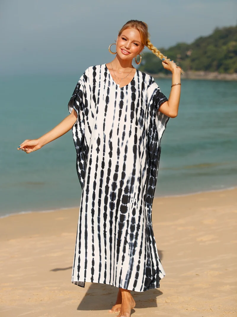 Cache-maillot à manches mi-longues et col en V tie-dye
