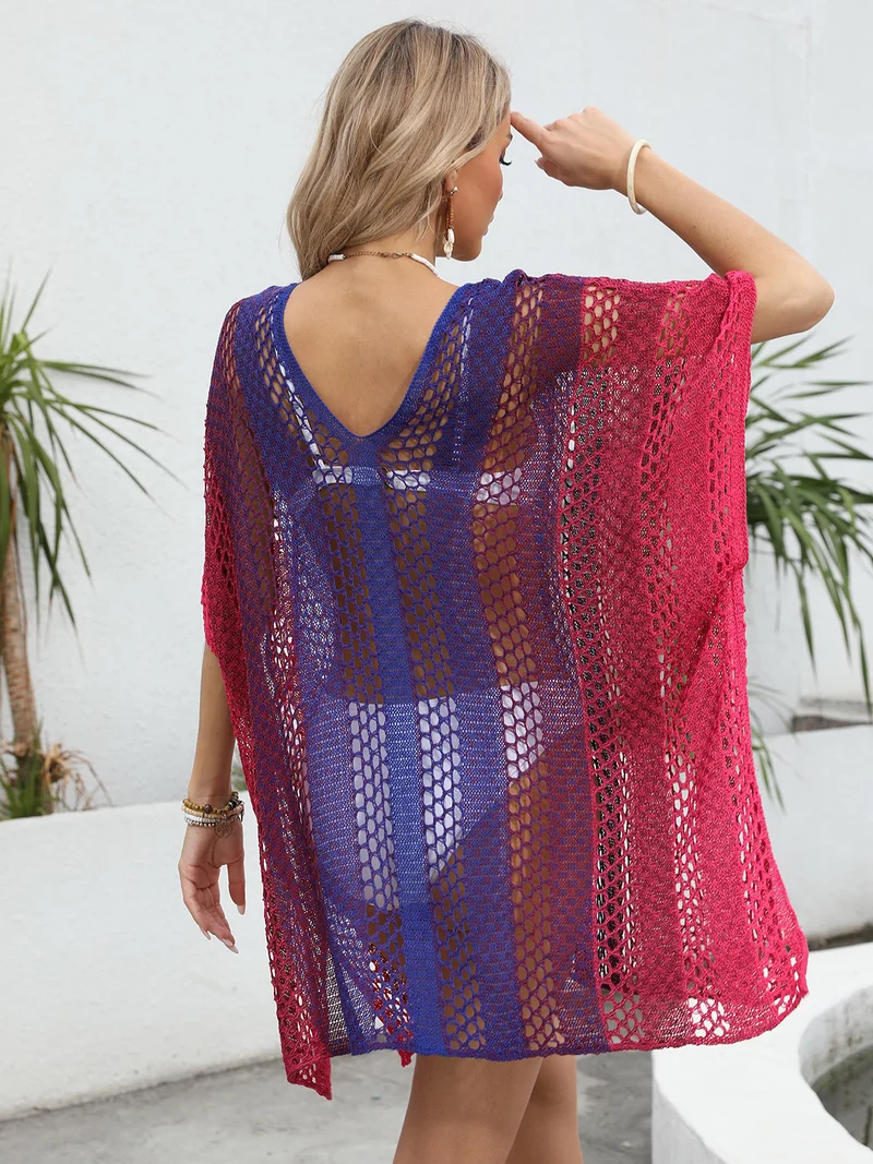 Cache-maillot à col en V contrasté et ajouré