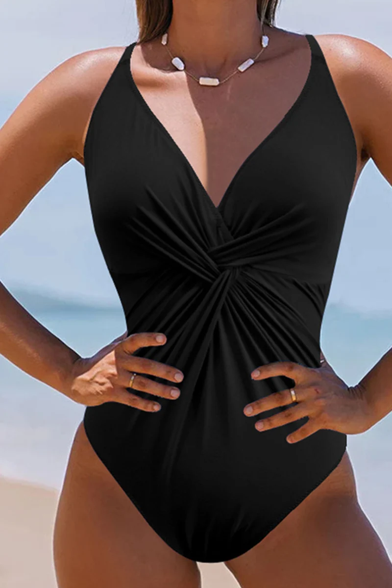Maillot de bain une pièce à col en V croisé et torsadé