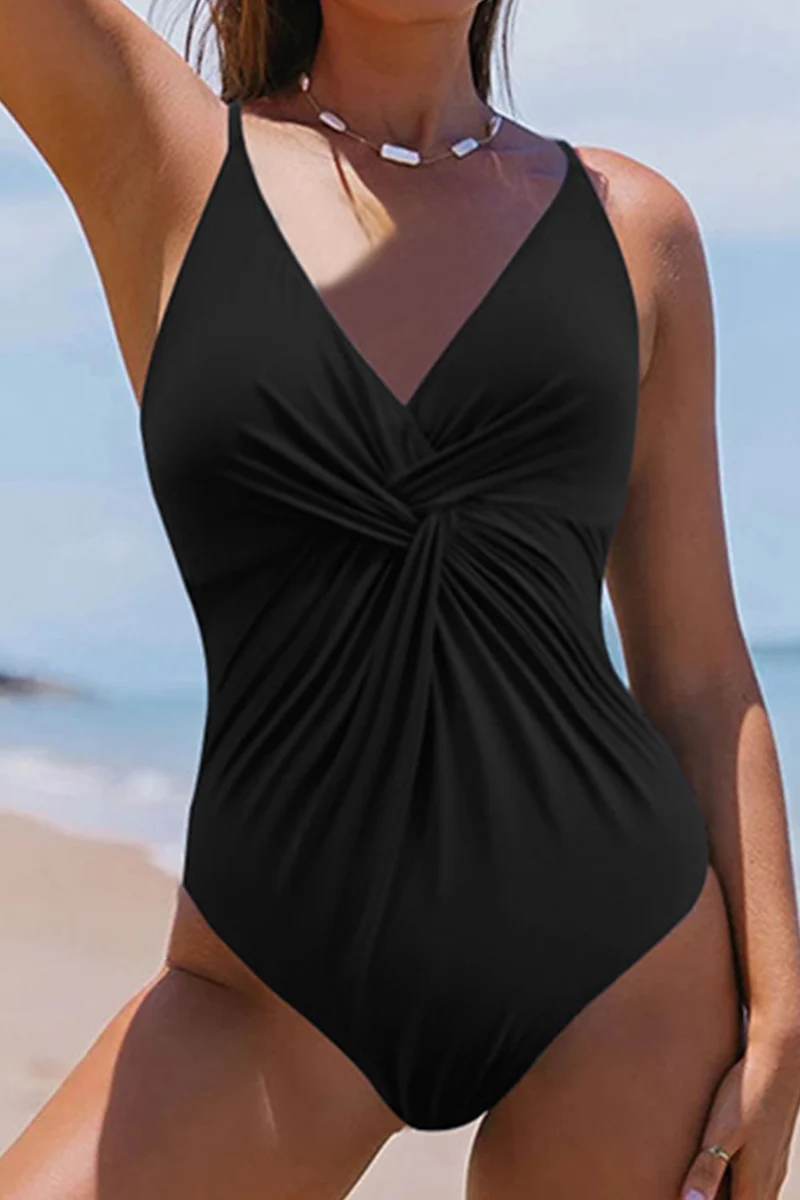 Maillot de bain une pièce à col en V croisé et torsadé