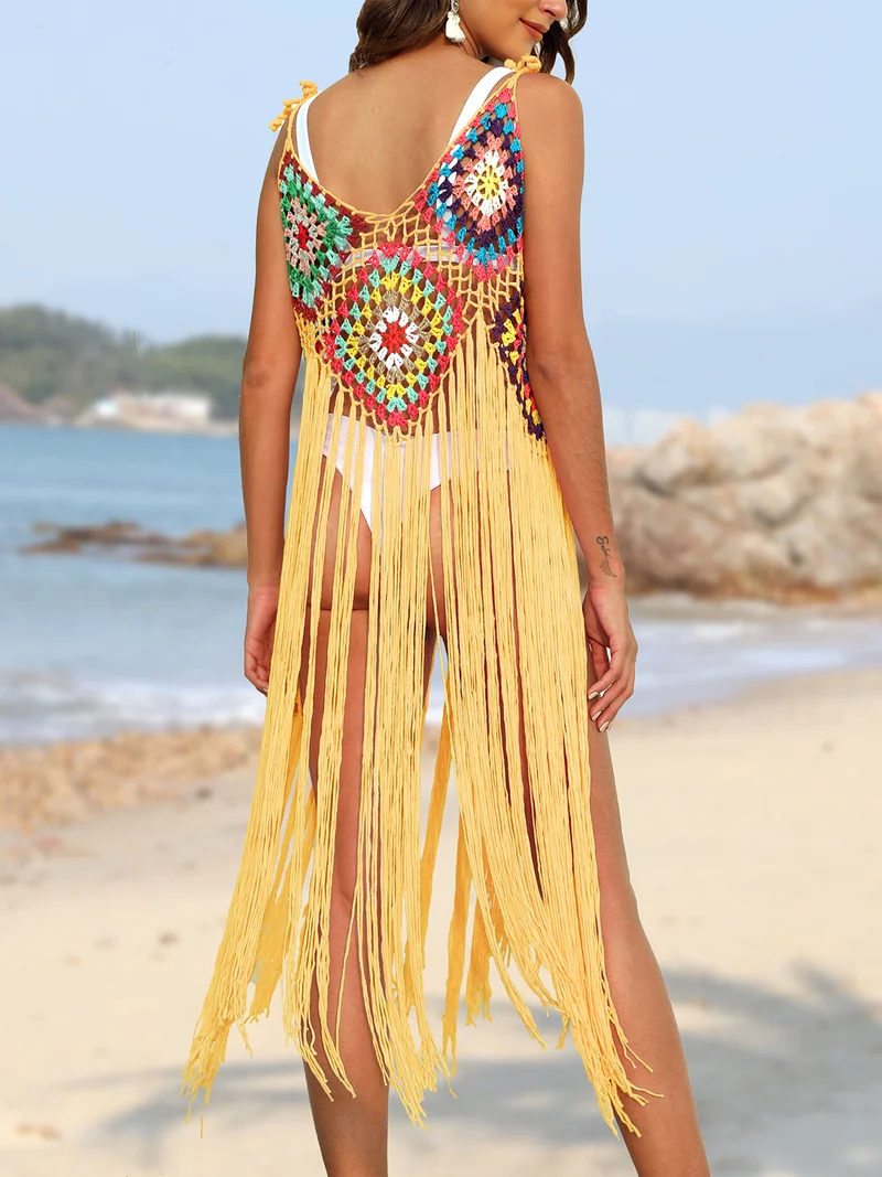 Cache-maillot à franges et bretelles spaghetti
