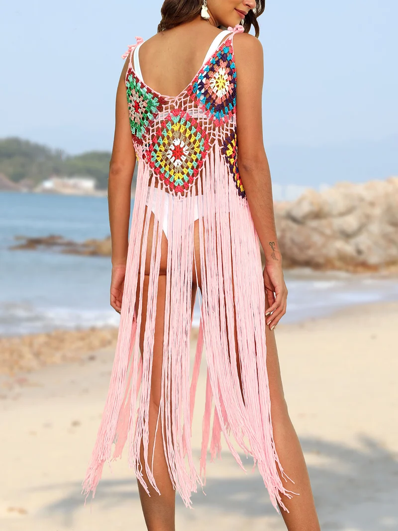 Cache-maillot à franges et bretelles spaghetti
