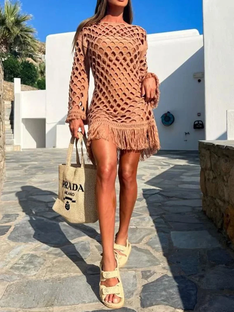 Cache-maillot à manches longues et découpes à franges
