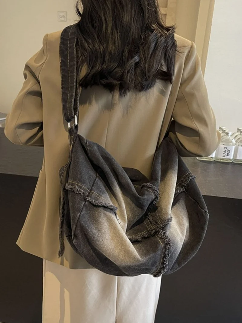 Sac bandoulière dégradé à ourlet brut