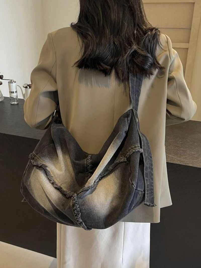 Sac bandoulière dégradé à ourlet brut