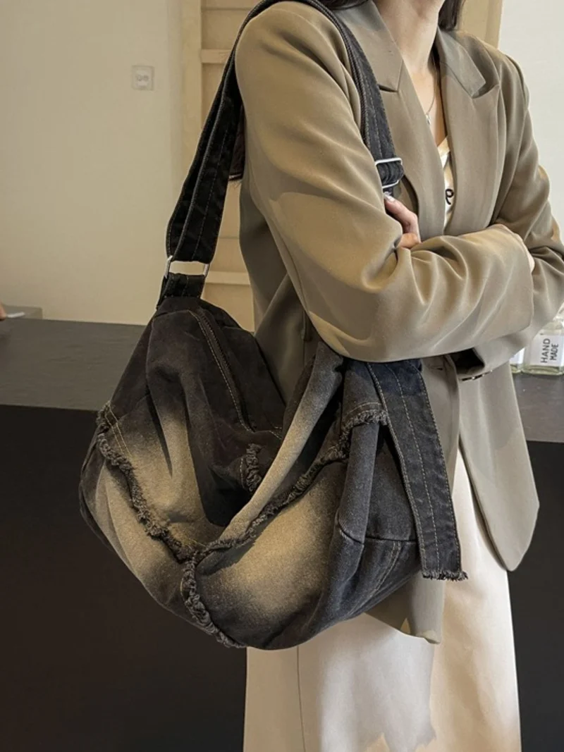Sac bandoulière dégradé à ourlet brut