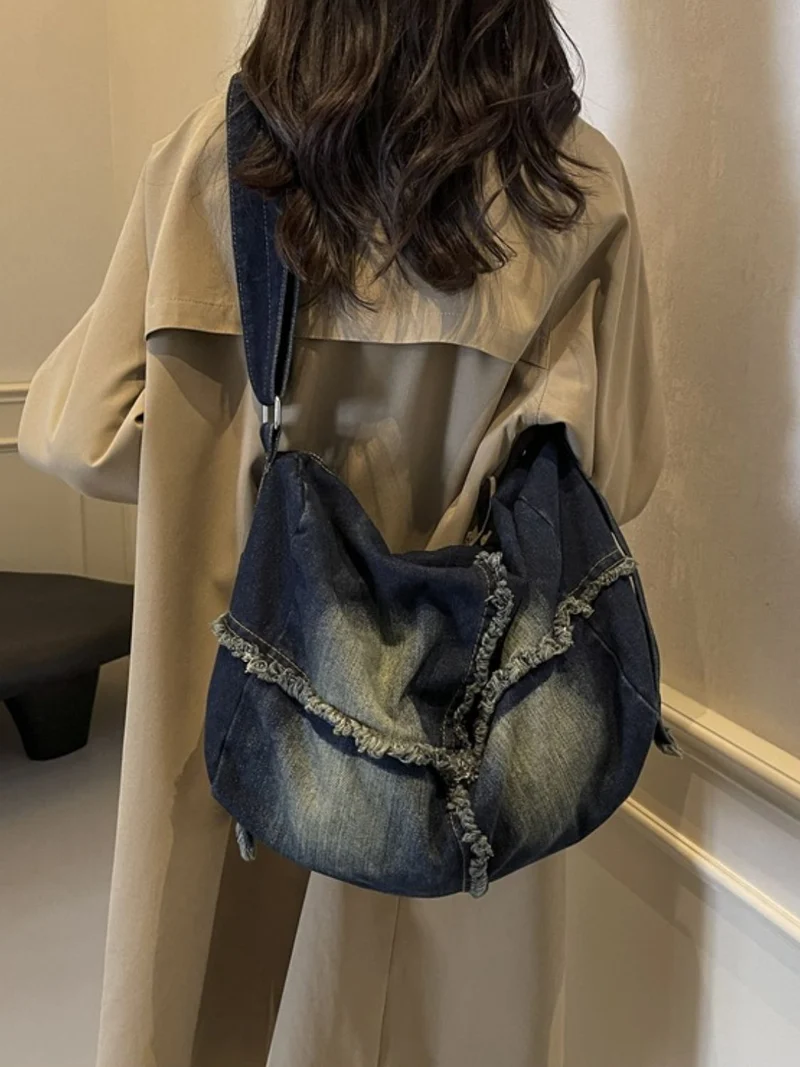 Sac bandoulière dégradé à ourlet brut