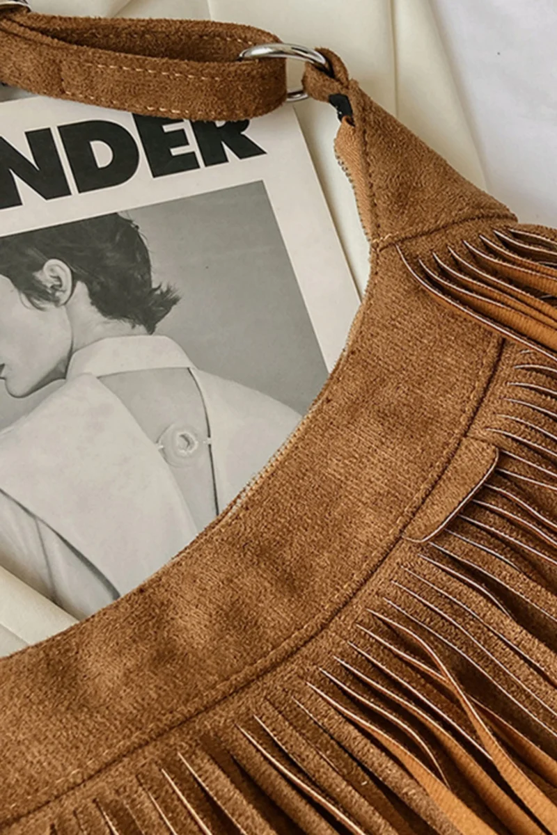 Sac à bandoulière réglable à franges en daim
