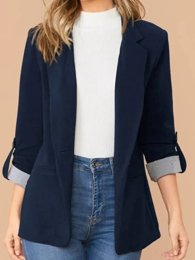 Blazer à col à revers et manches retroussées