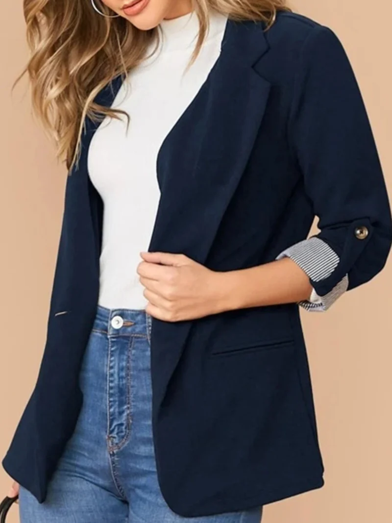 Blazer à col à revers et manches retroussées