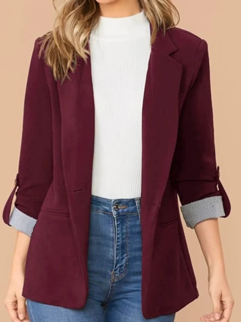 Blazer à col à revers et manches retroussées