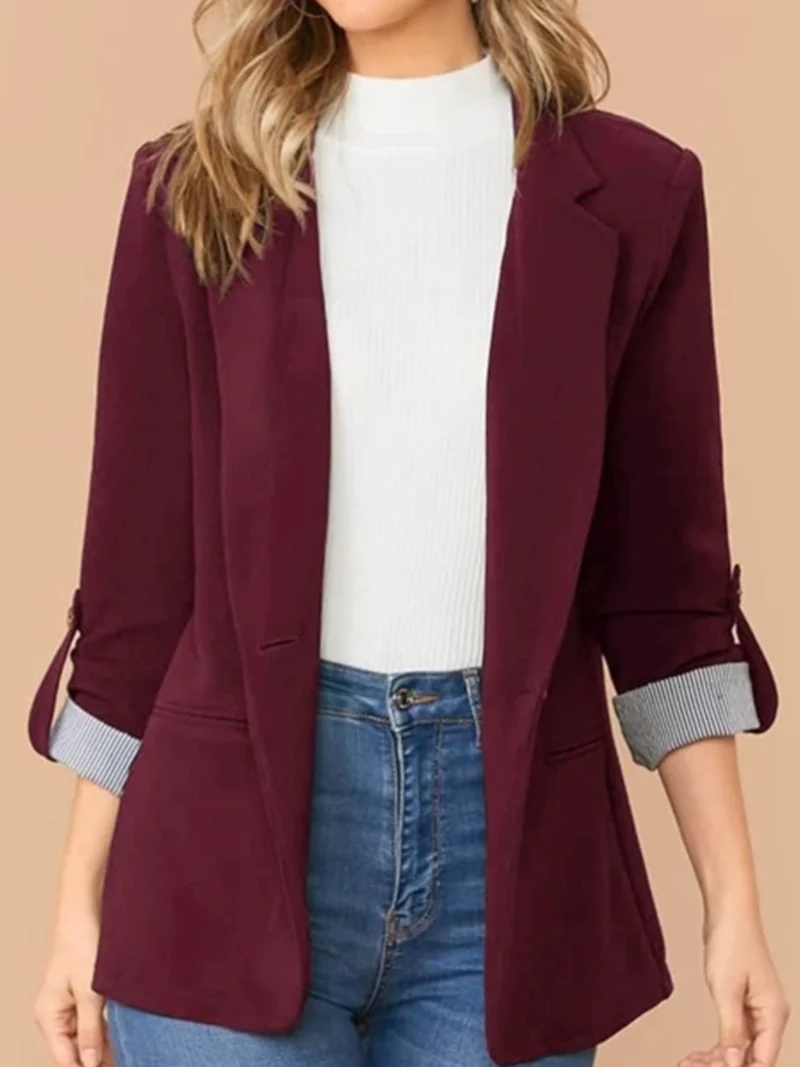 Blazer à col à revers et manches retroussées