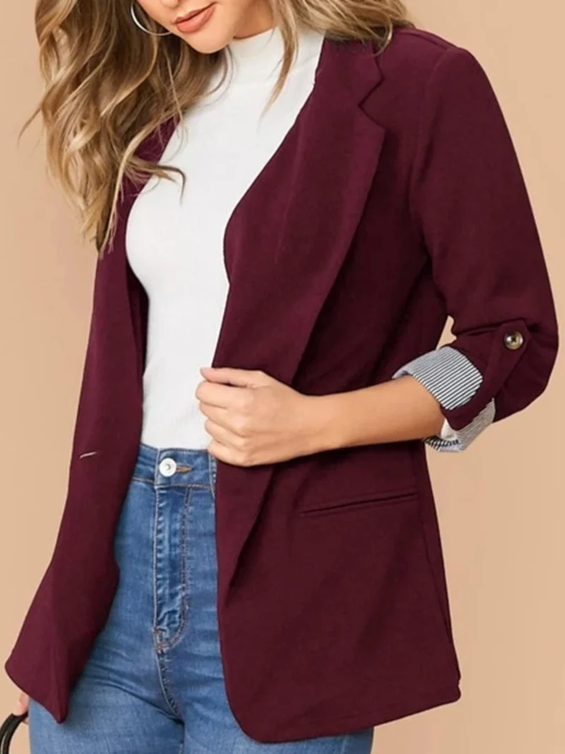 Blazer à col à revers et manches retroussées
