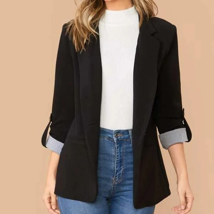 Blazer à col à revers et manches retroussées