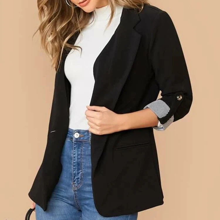 Blazer à col à revers et manches retroussées