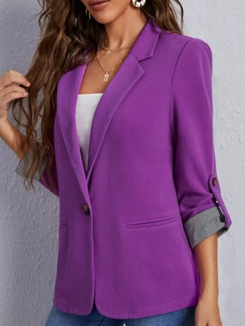 Blazer à col à revers et manches retroussées