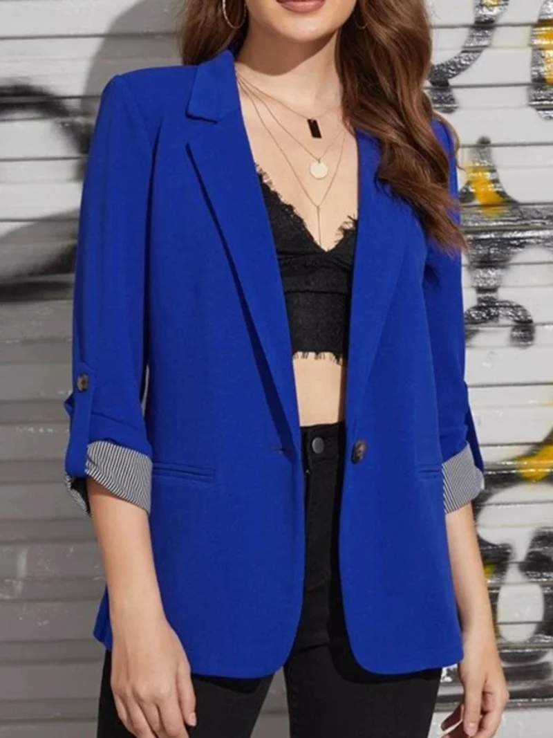 Blazer à col à revers et manches retroussées