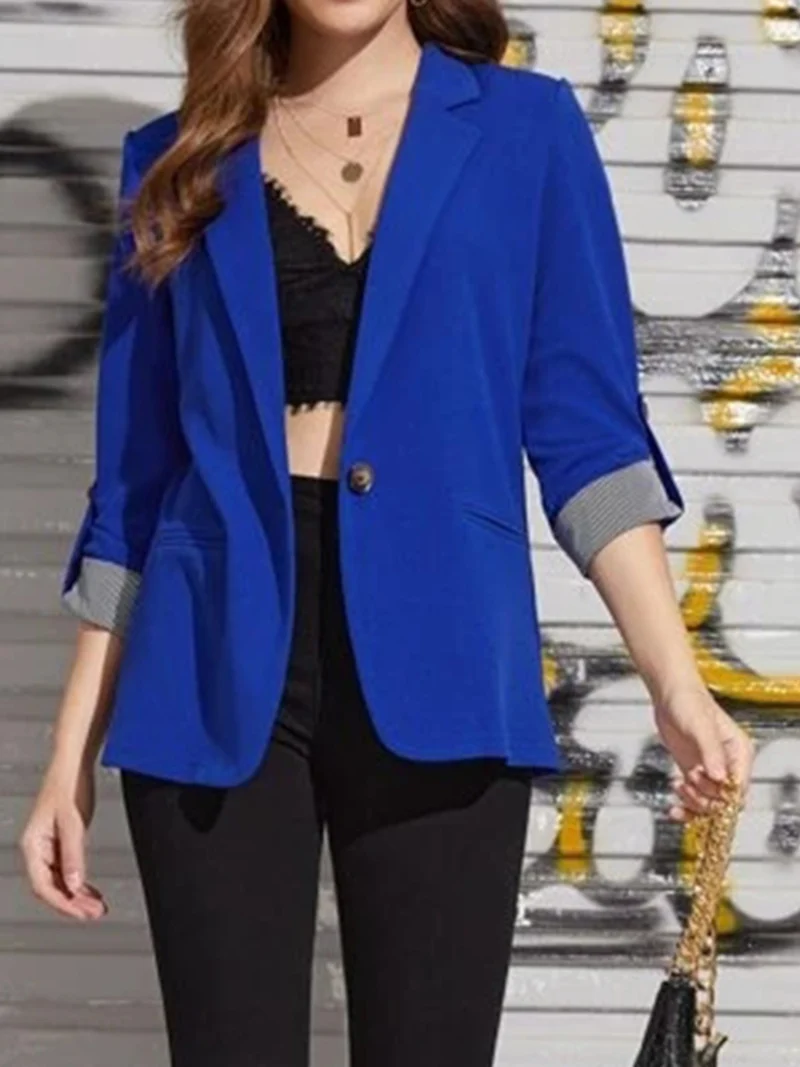 Blazer à col à revers et manches retroussées
