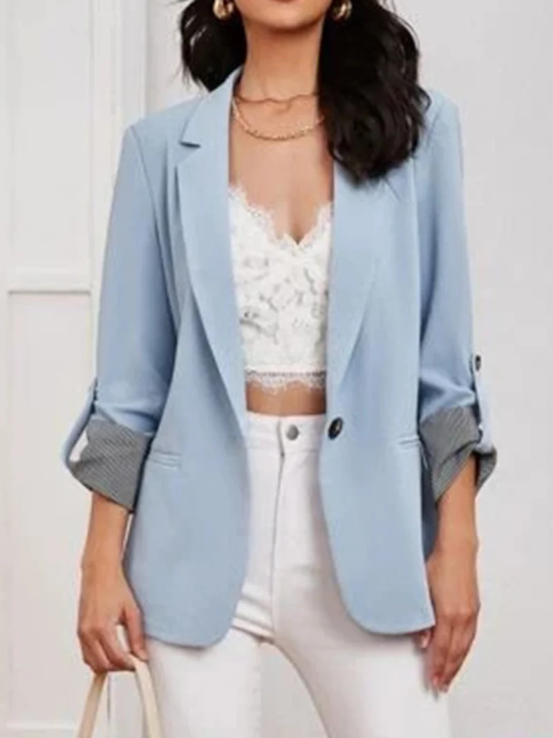 Blazer à col à revers et manches retroussées