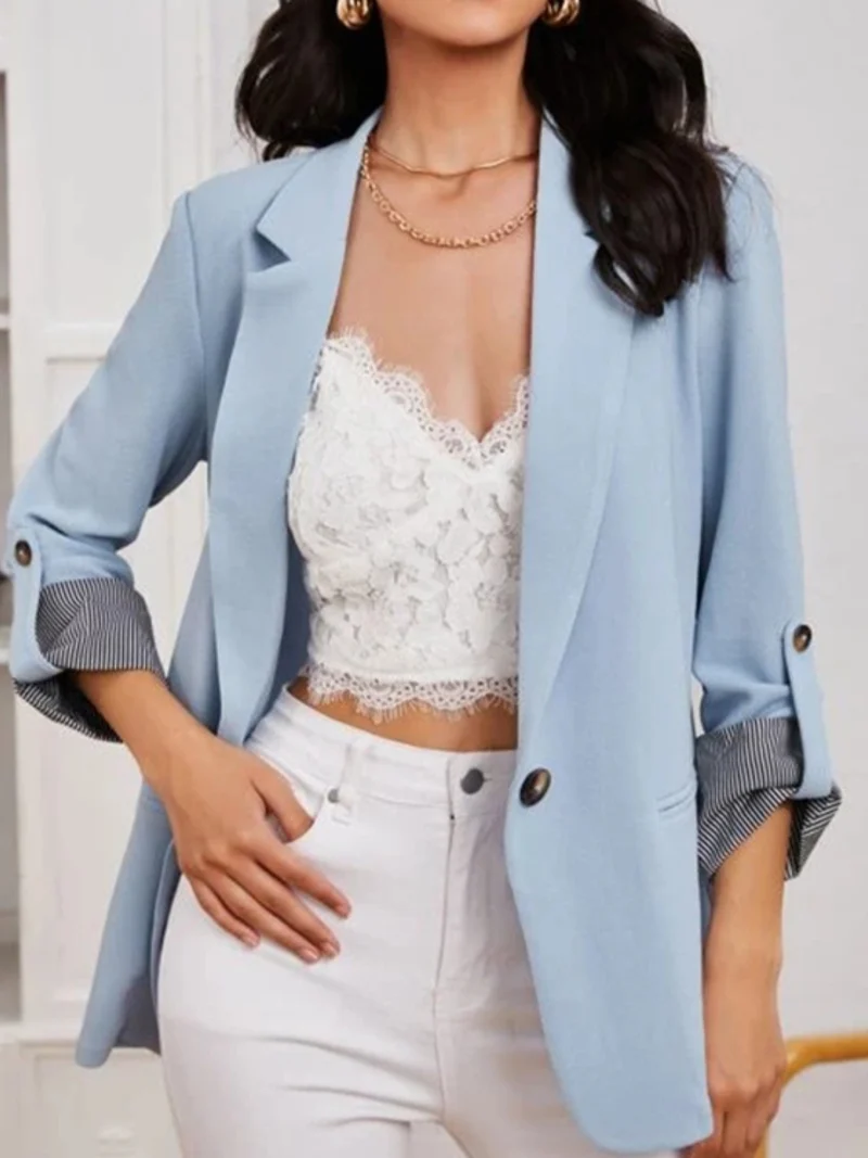 Blazer à col à revers et manches retroussées