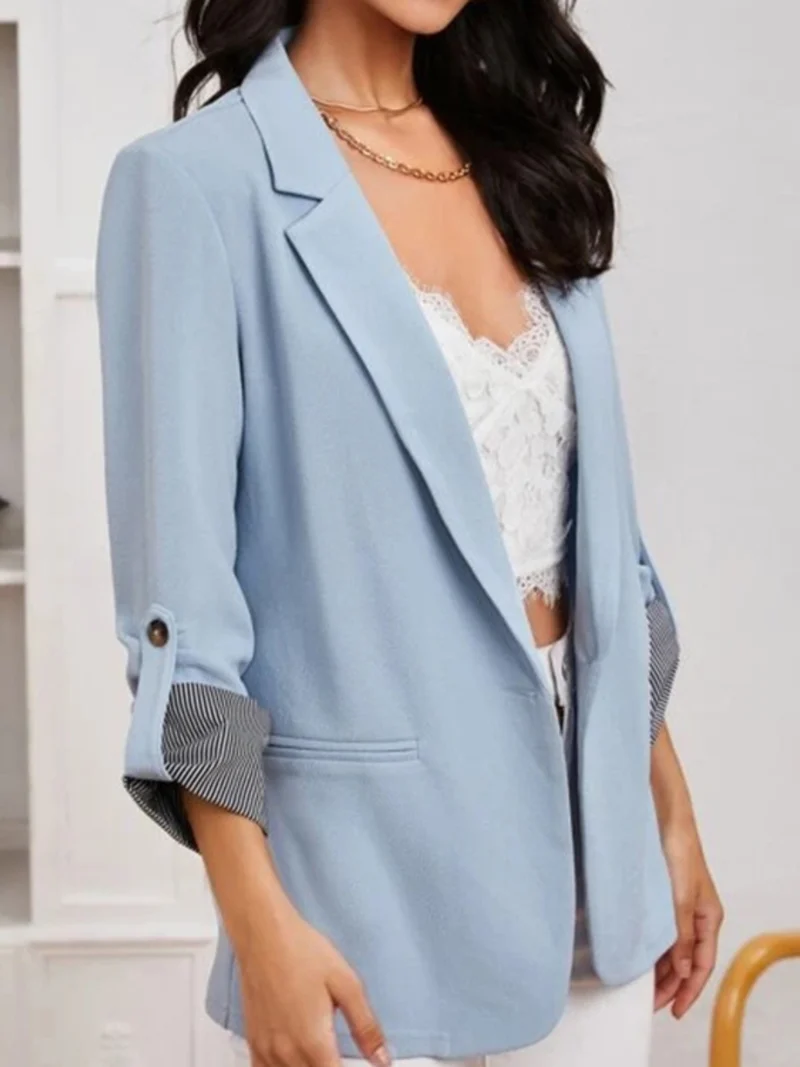 Blazer à col à revers et manches retroussées
