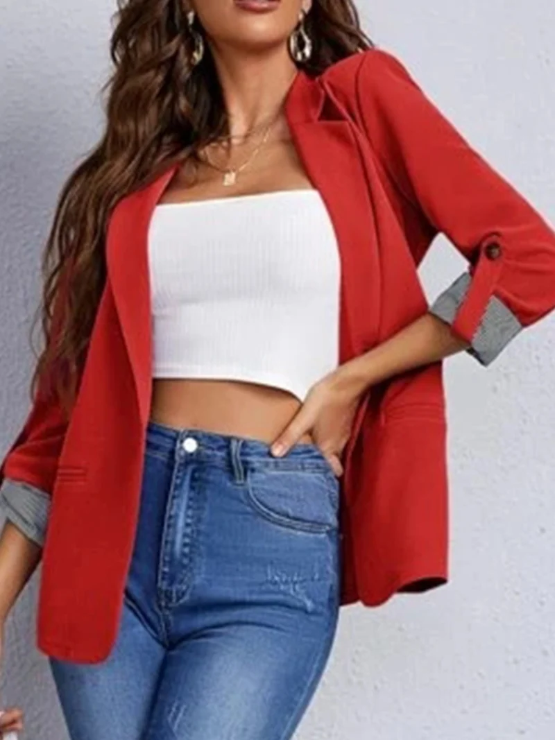 Blazer à col à revers et manches retroussées