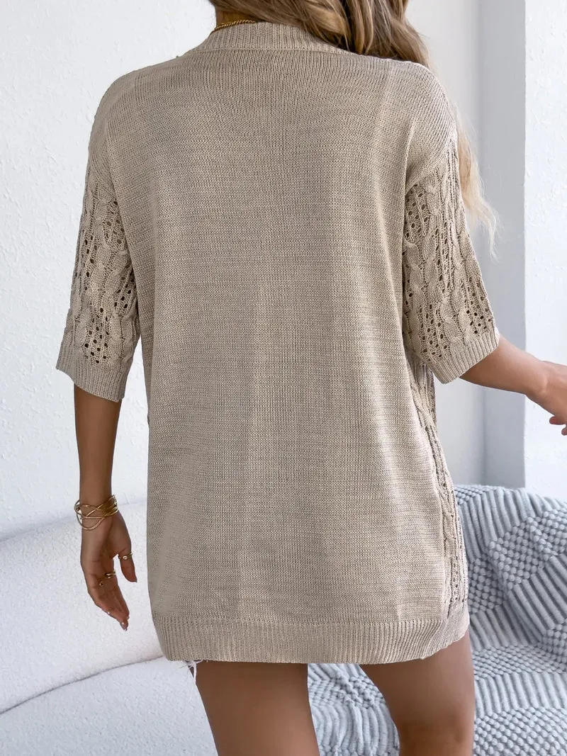 Cardigan ajouré à manches mi-longues et ouvert sur le devant