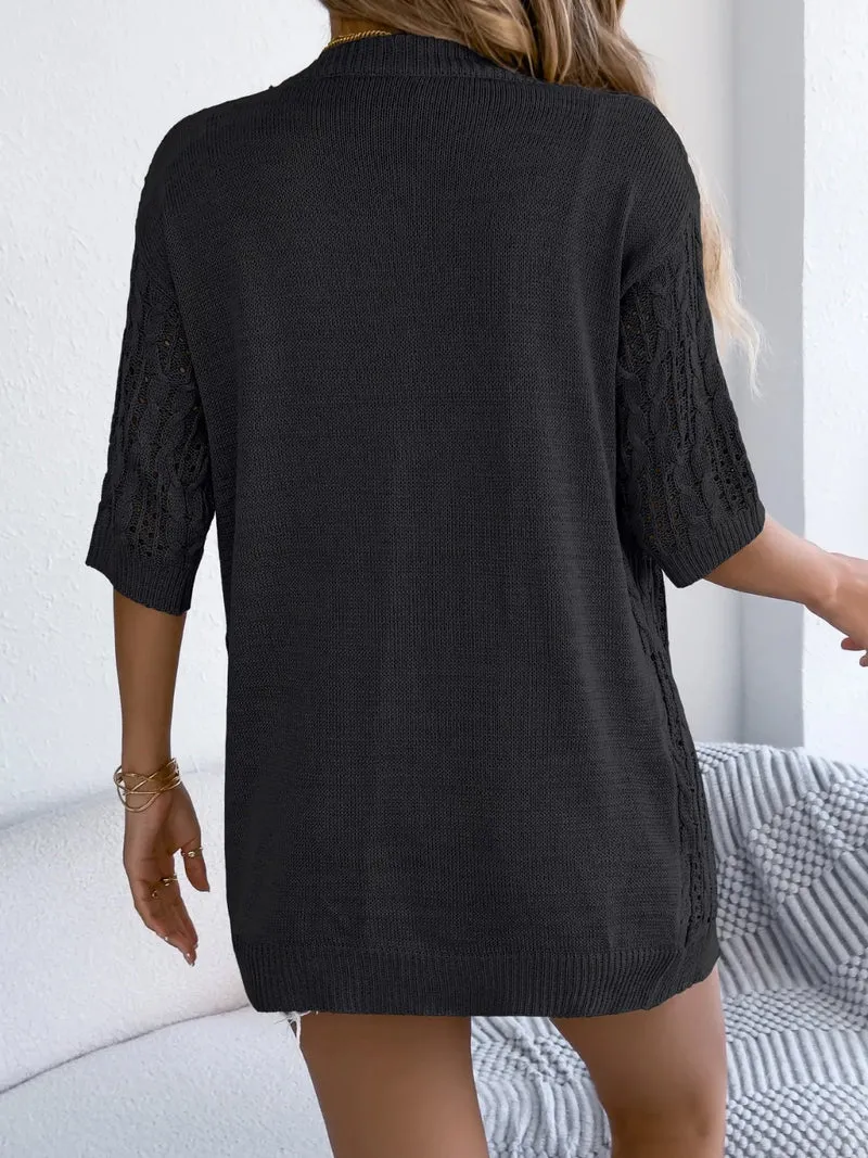 Cardigan ajouré à manches mi-longues et ouvert sur le devant
