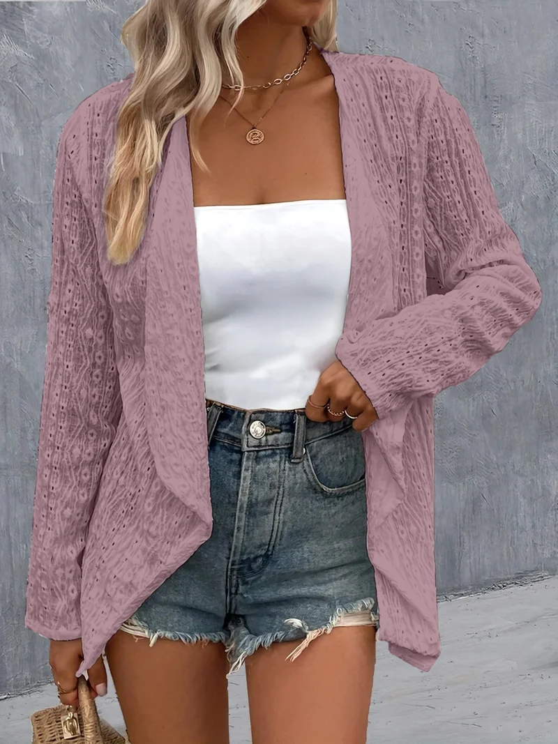 Cardigan à manches retroussées et œillets