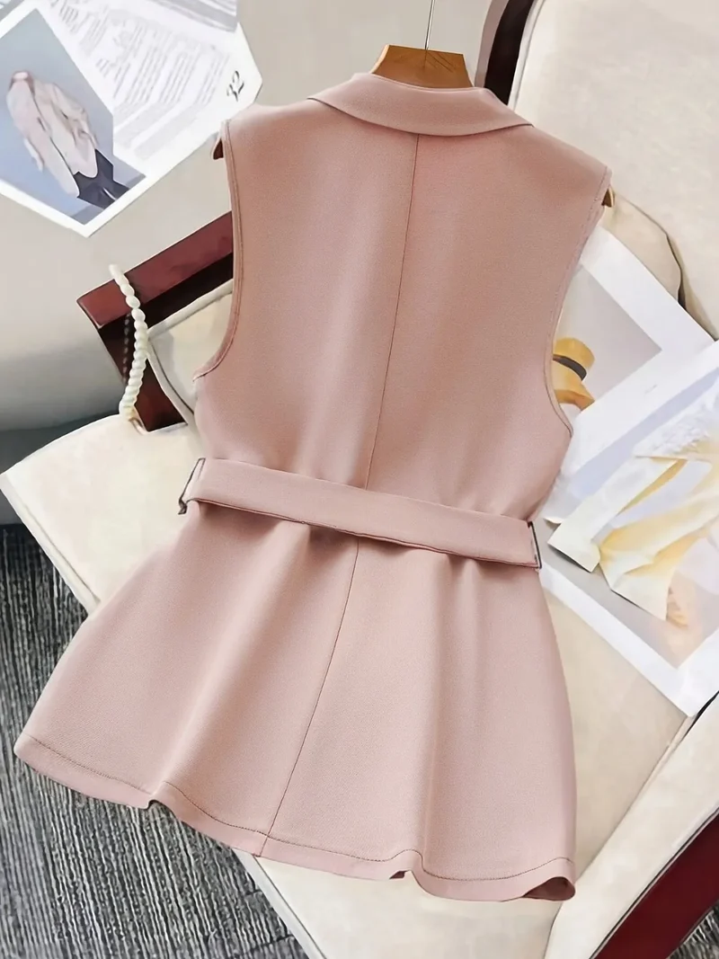 Blazer sans manches à col à revers et taille nouée