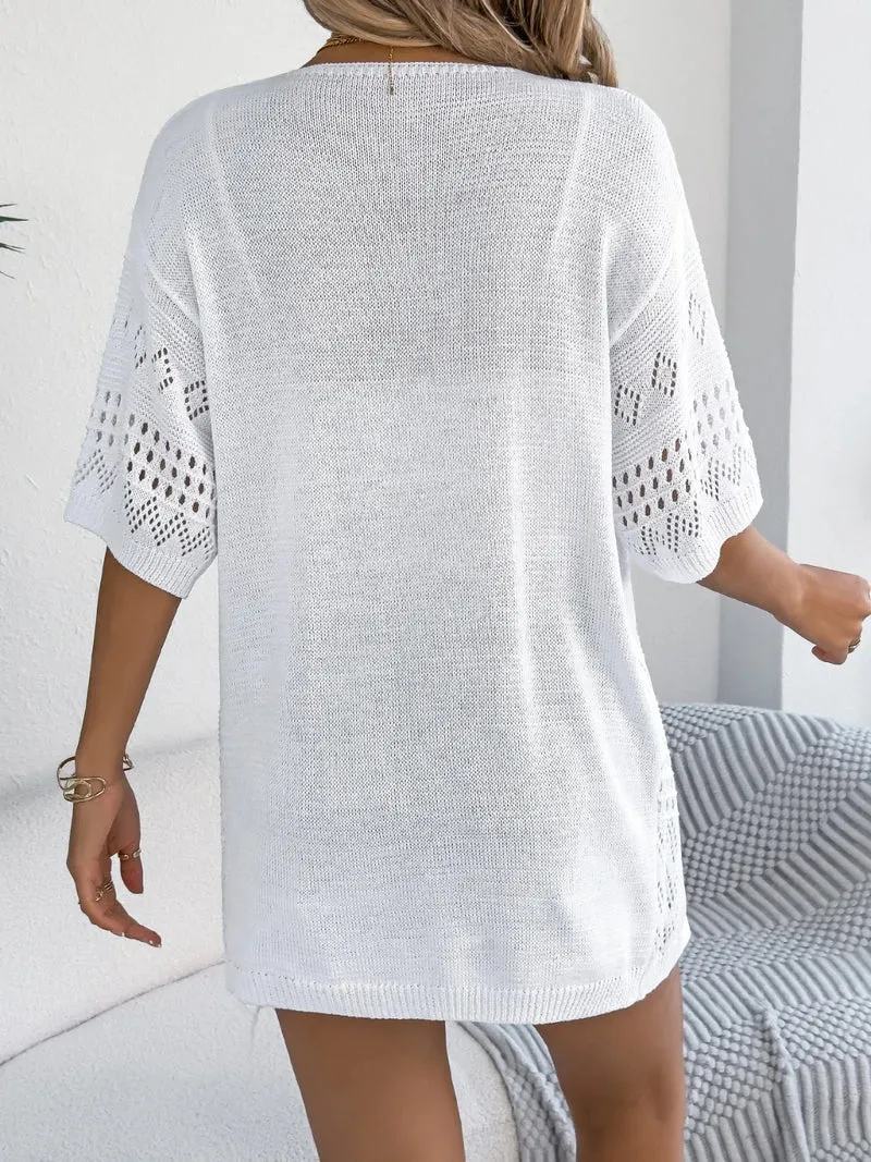 Cardigan ajouré à manches mi-longues et ouvert sur le devant