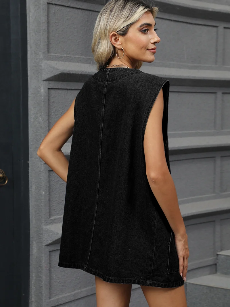 Gilet en jean boutonné à col en V
