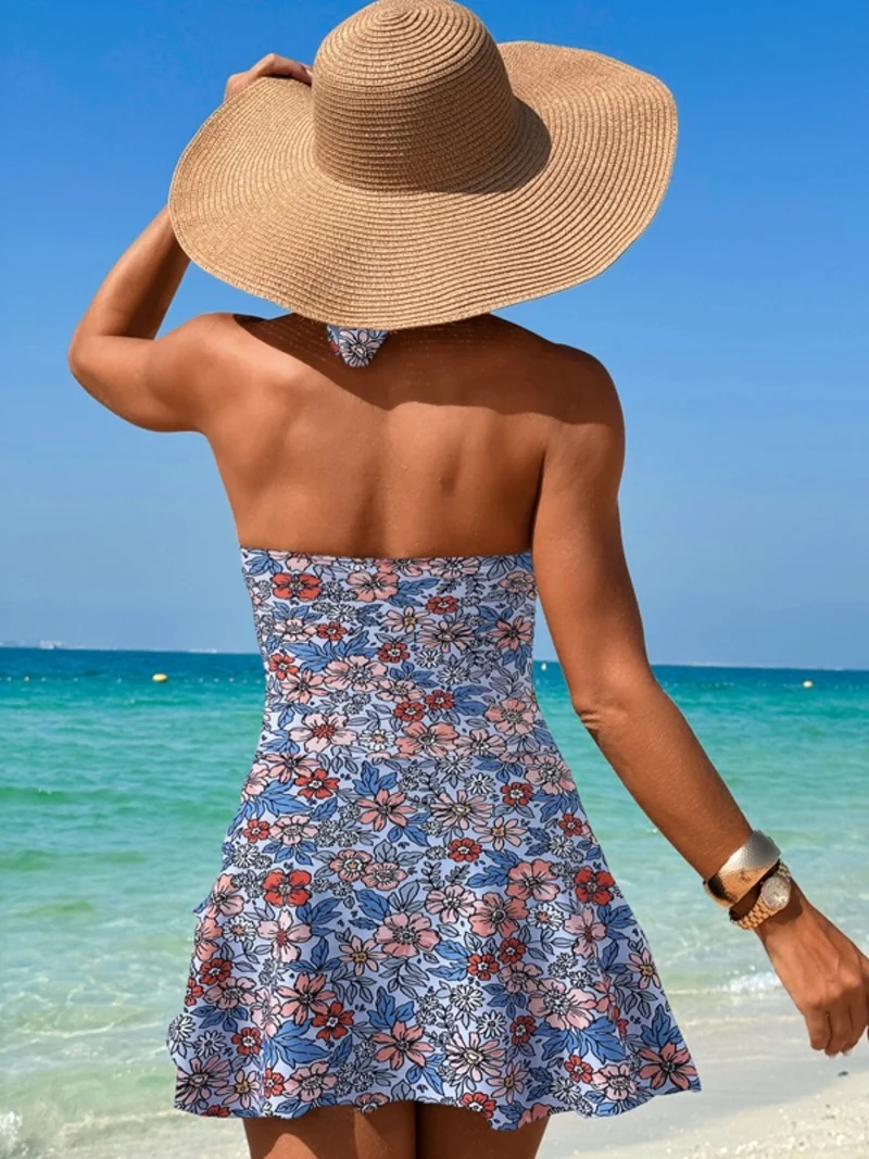 Maillot de bain une pièce imprimé découpé à col licou