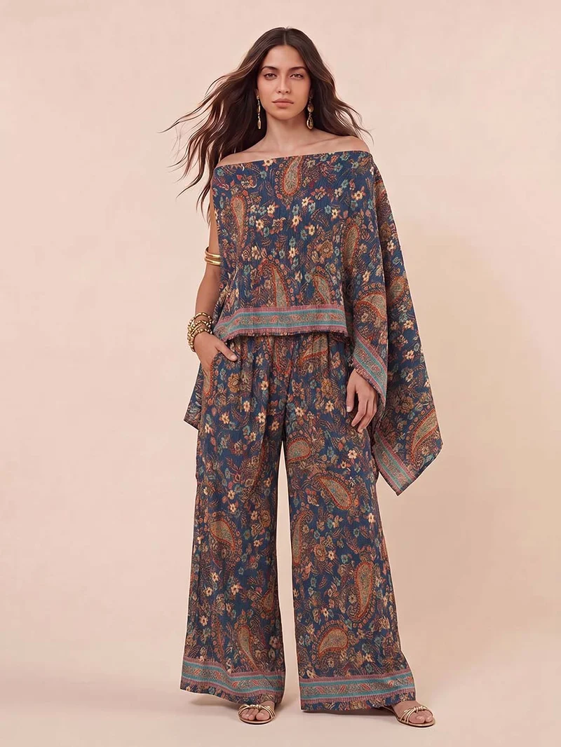 Bohemian Paisley High Waist Wide Leg Pants