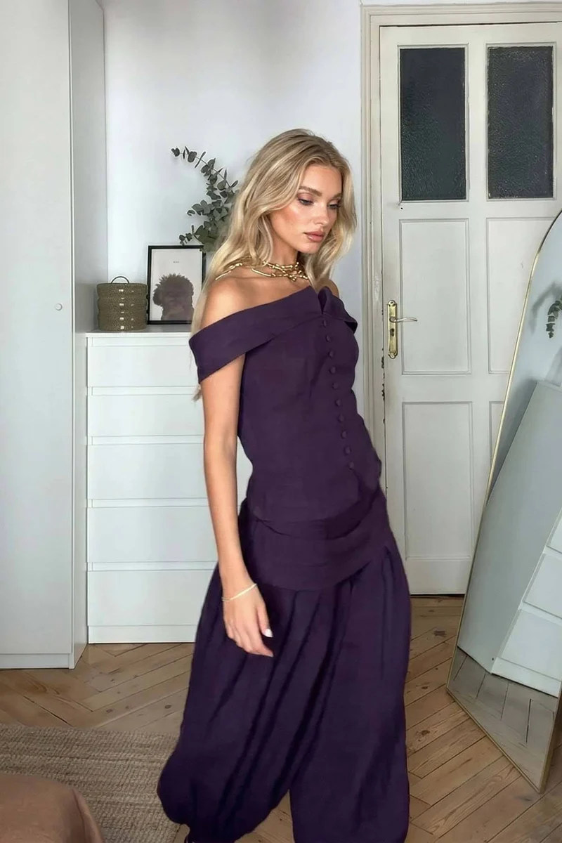 Off-shoulder Top And Bloomers Set