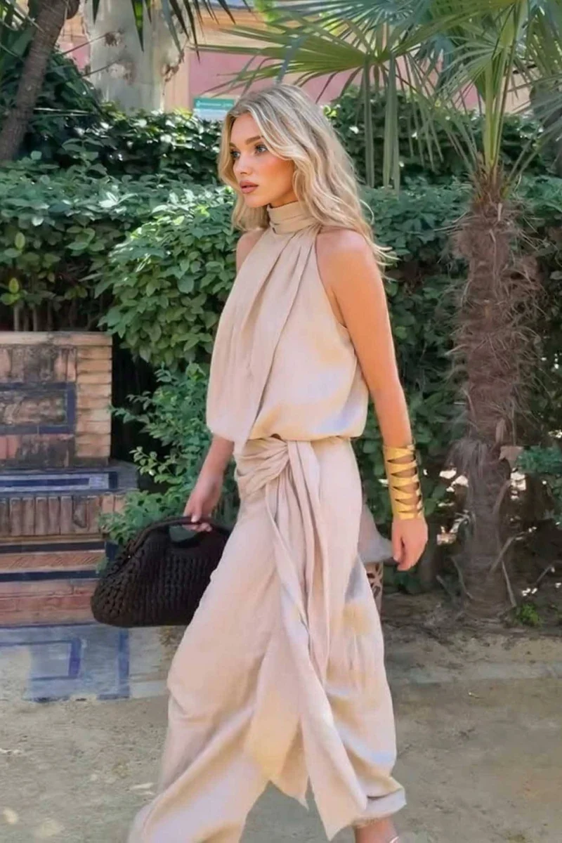 Open-Shoulder Top And Lace-Up Bloomers Set