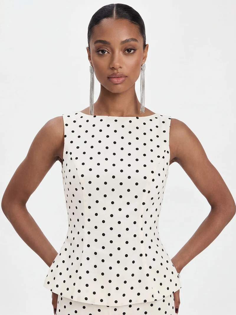 Elegant Polka Dot Sleeveless Top & Skirt Two-Piece Set