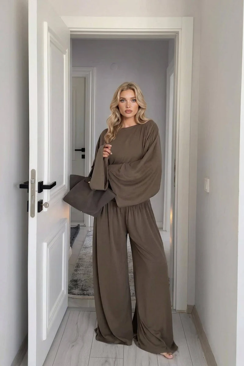 Casual Long-sleeved T-shirt And Wide-leg Pants Set