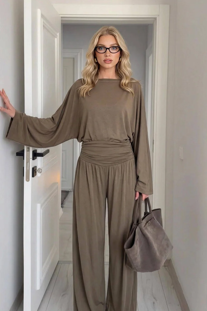 Casual Long-sleeved T-shirt And Wide-leg Pants Set
