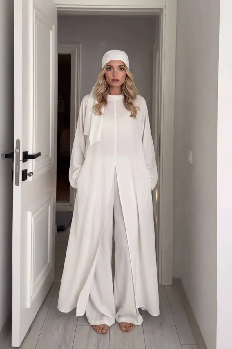 Slit Shirt And Wide Leg Pants Set