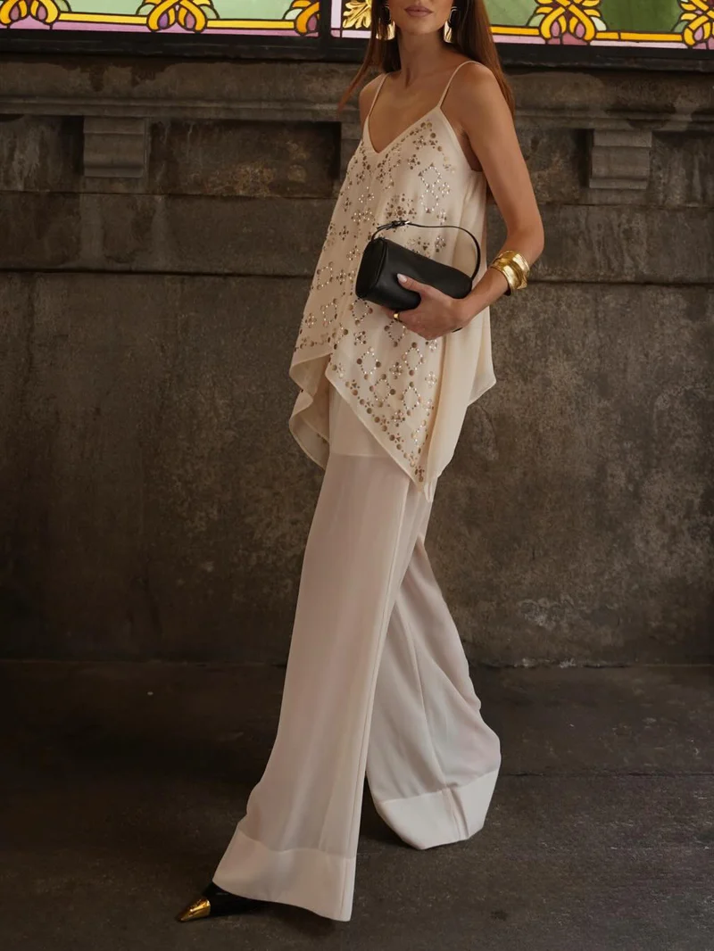 Elegant Vacation V-Neck Camisole Two-Piece Set