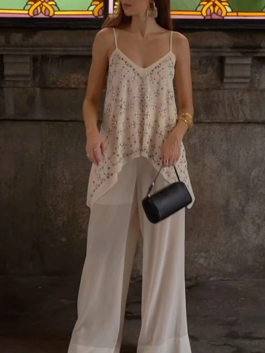 Elegant Vacation V-Neck Camisole Two-Piece Set